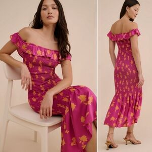 NWT, ANTHROPOLOGIE, Off The Shoulder Smocked Midi Dress